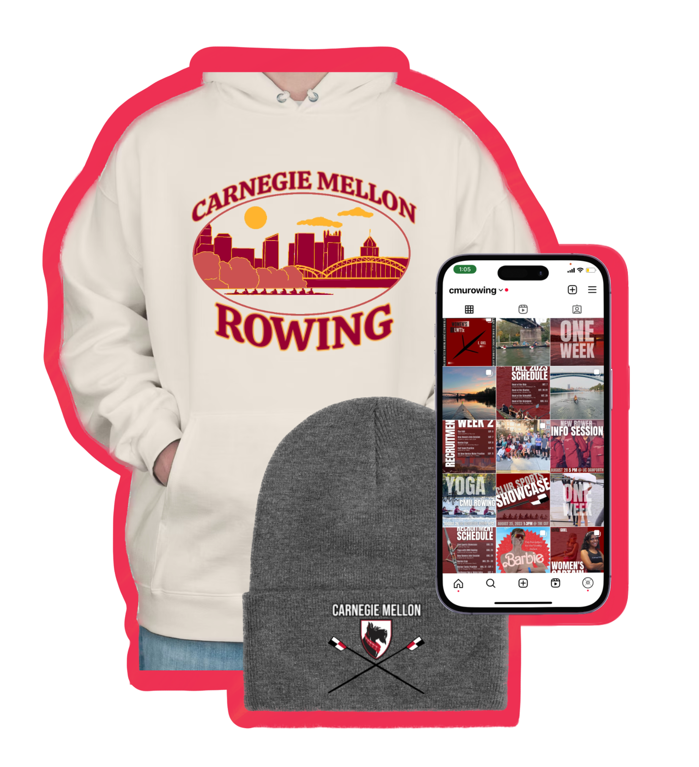 cmu rowing merch and instagram i designed